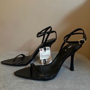 Zara Black Leather Strappy Stilettos
